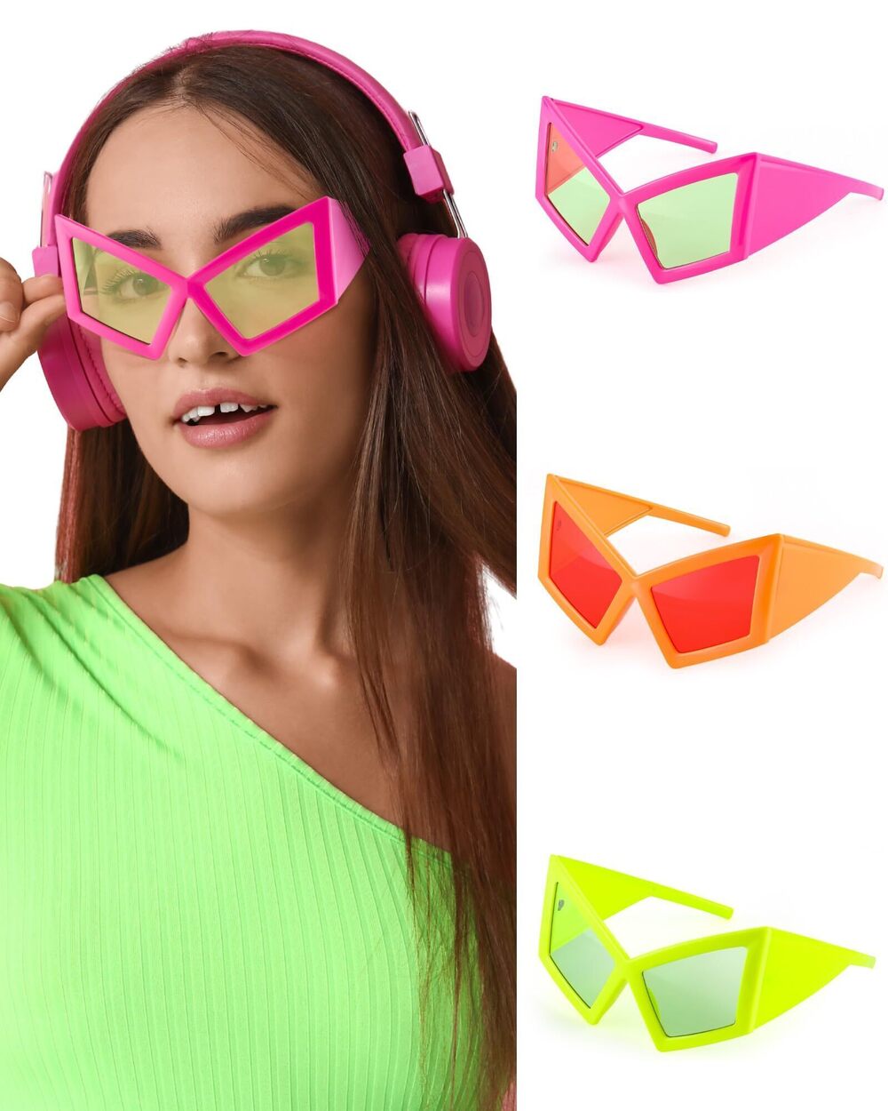 5313 3 Pcs Funny 80s Sunglasses Neon Retro Oversized Cat Eye Sunglasses